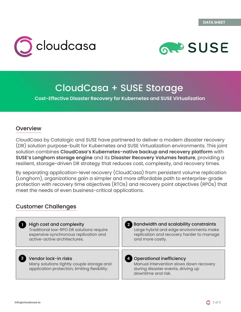 Disaster Recovery Solution for Kubernetes and SUSE Virtualization