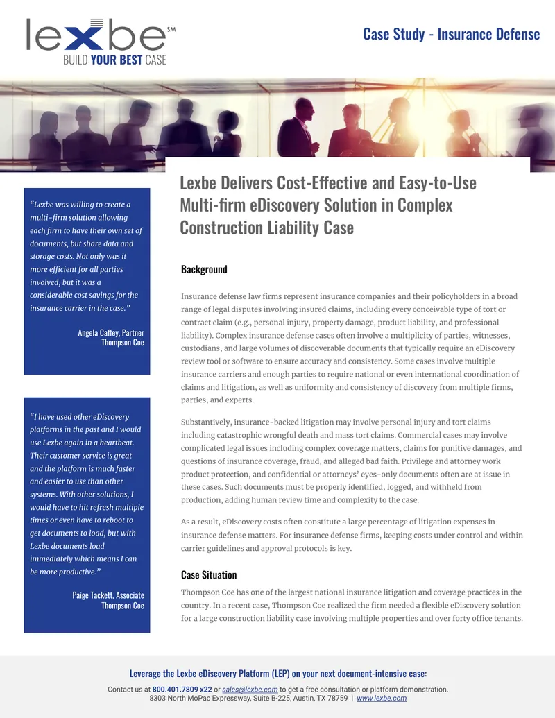 Multi-firm eDiscovery Solution for Insurance Defense