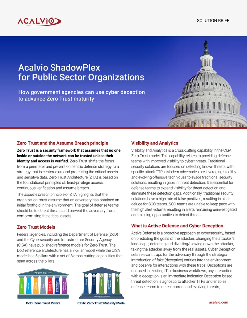 Acalvio ShadowPlex for Zero Trust Maturity Advancement
