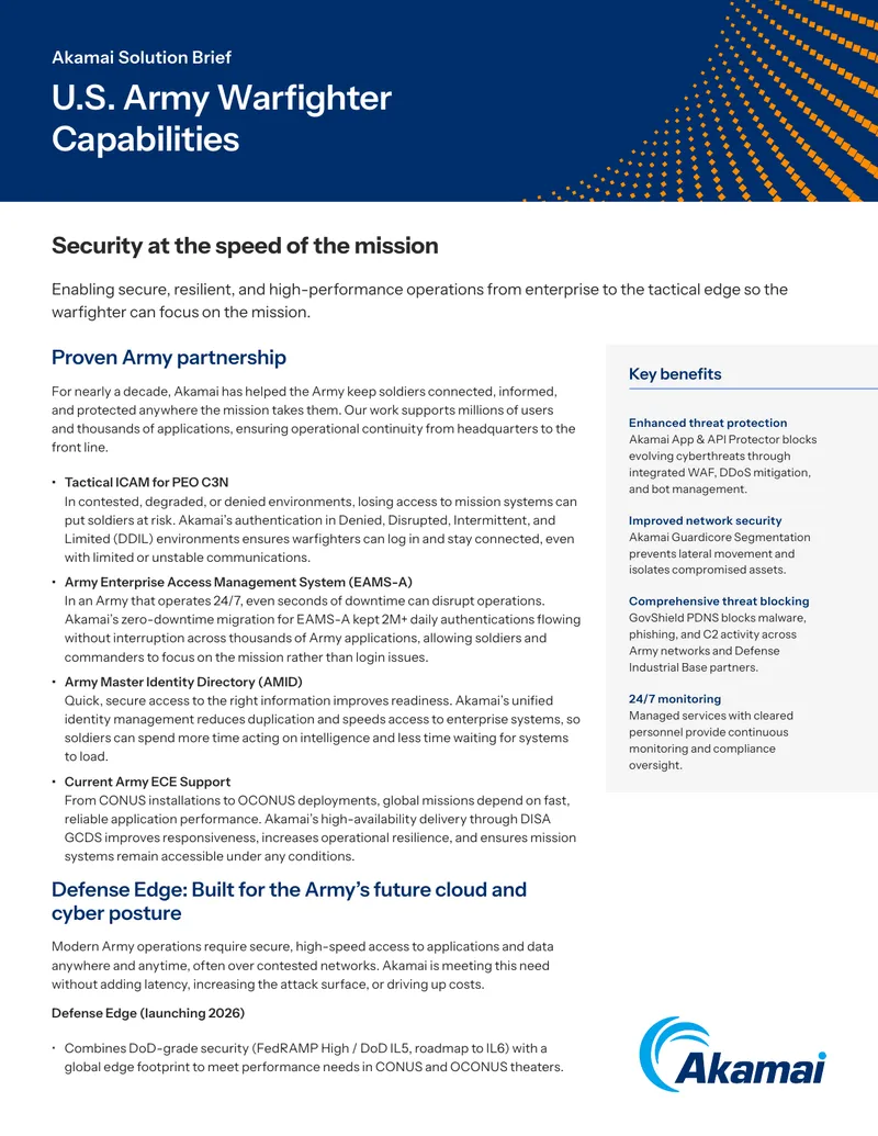 Akamai Solutions for U.S. Army Warfighter Capabilities