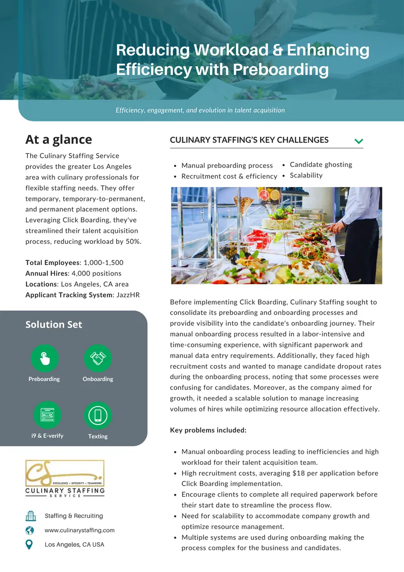 Culinary Staffing Onboarding Process Improvement