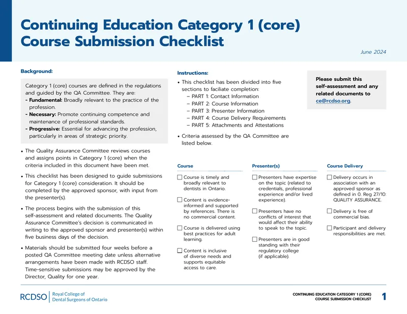 Continuing Education Category 1 Course Submission Checklist