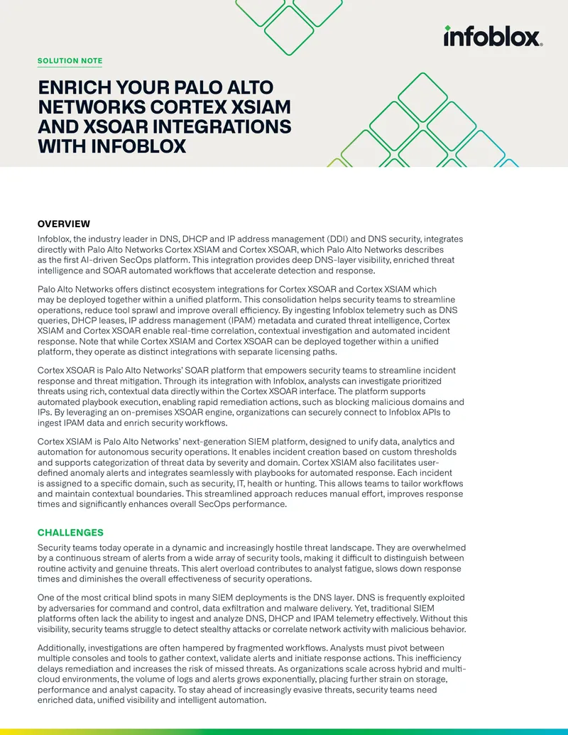 Integration of Infoblox with Palo Alto Networks Cortex XSIAM and XSOAR