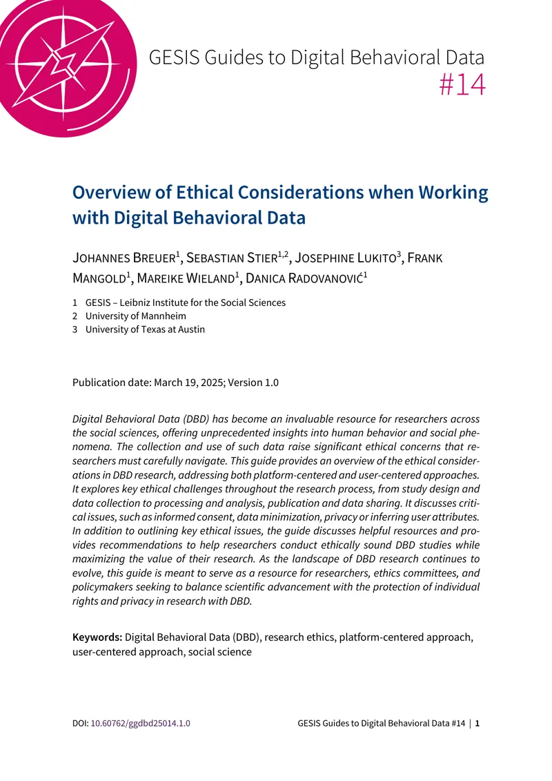 Ethical Considerations in Digital Behavioral Data Research