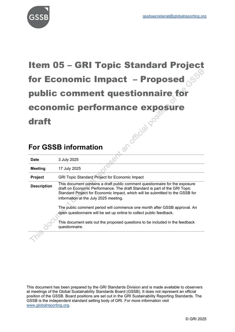 GRI Topic Standard Project for Economic Impact Draft Questionnaire