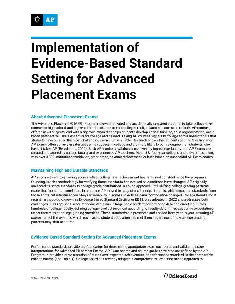 Implementation of Evidence-Based Standard Setting for AP Exams