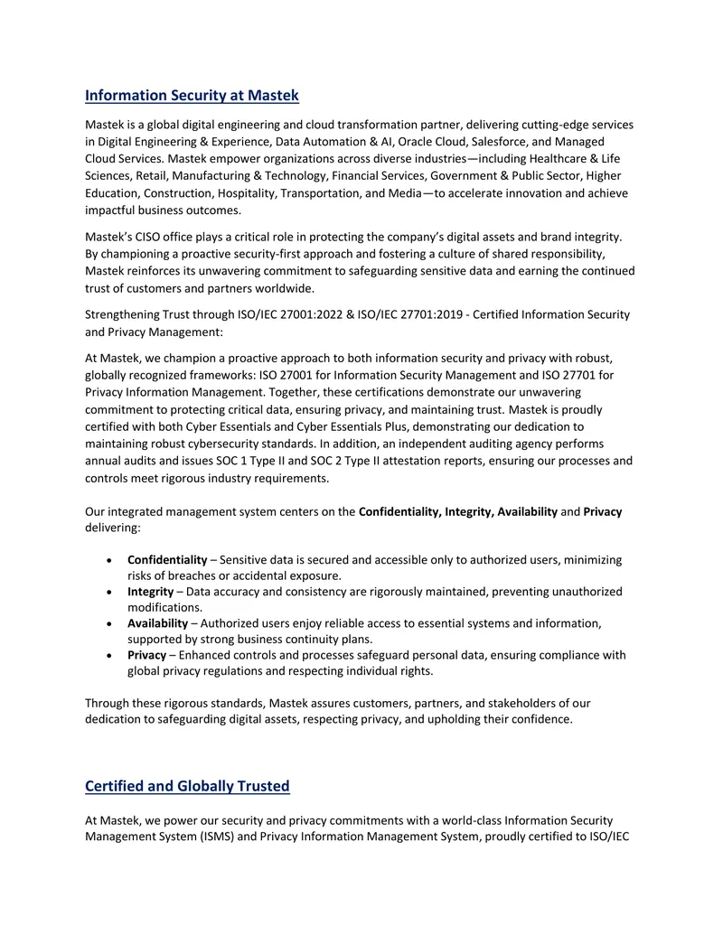 Information Security Practices at Mastek
