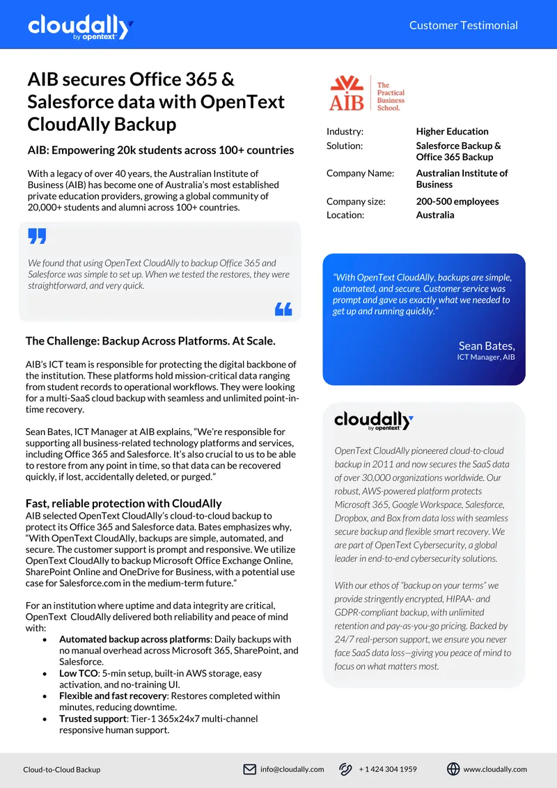 Cloud-to-Cloud Backup Implementation at AIB