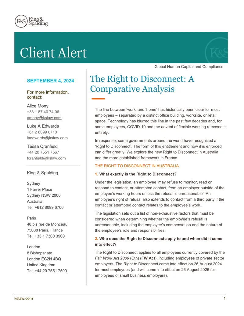 Comparative Analysis of the Right to Disconnect