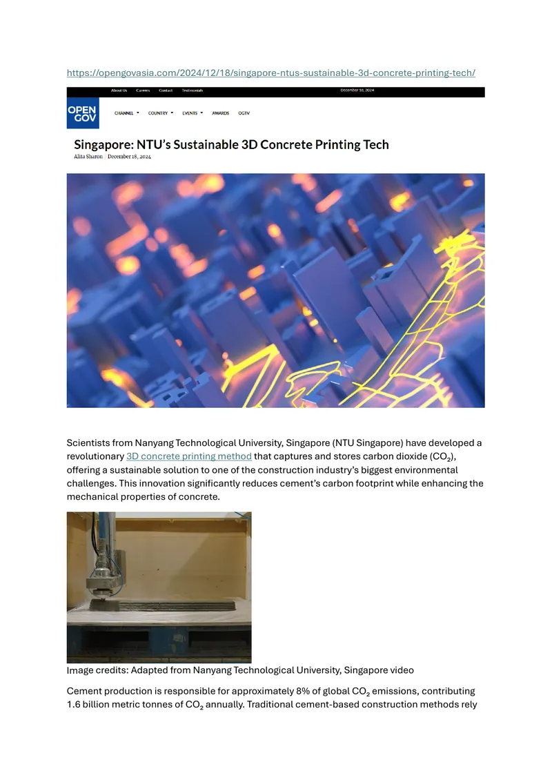 Sustainable 3D Concrete Printing Technology Development