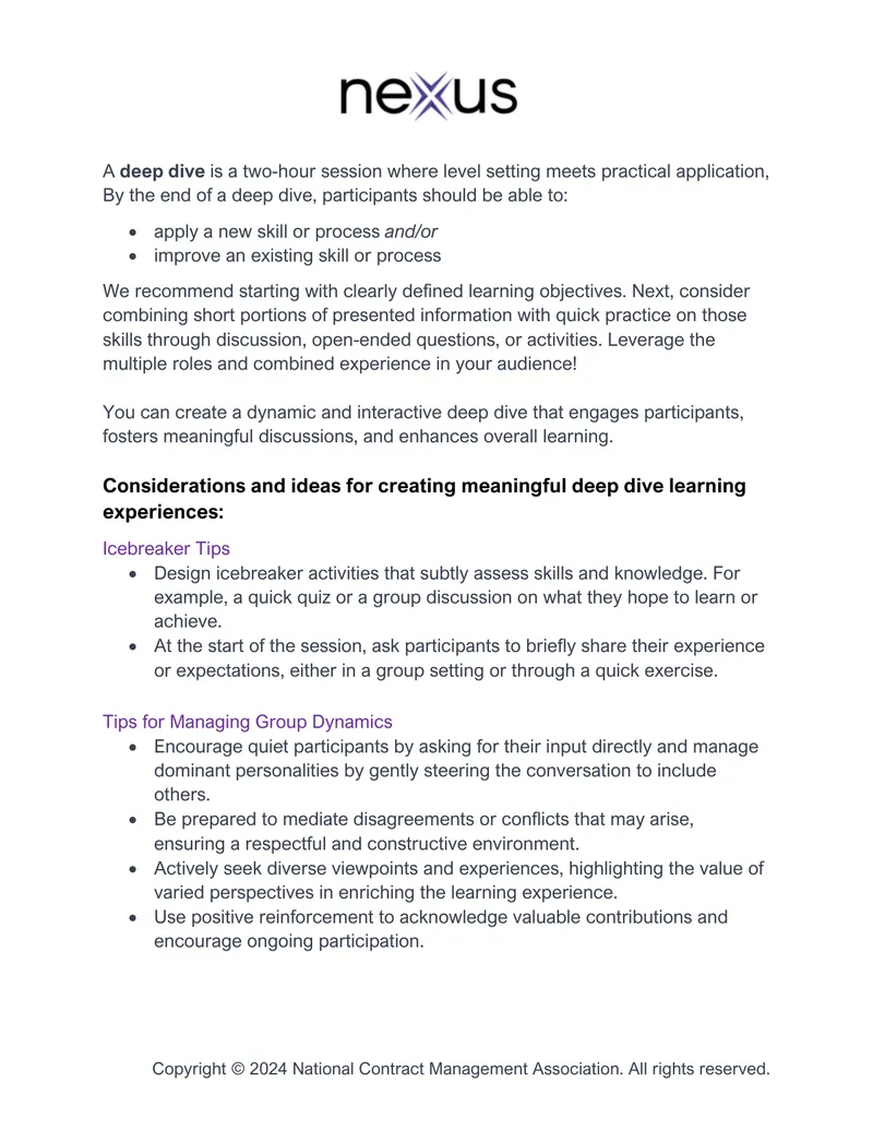 Creating Engaging Deep Dive Learning Experiences