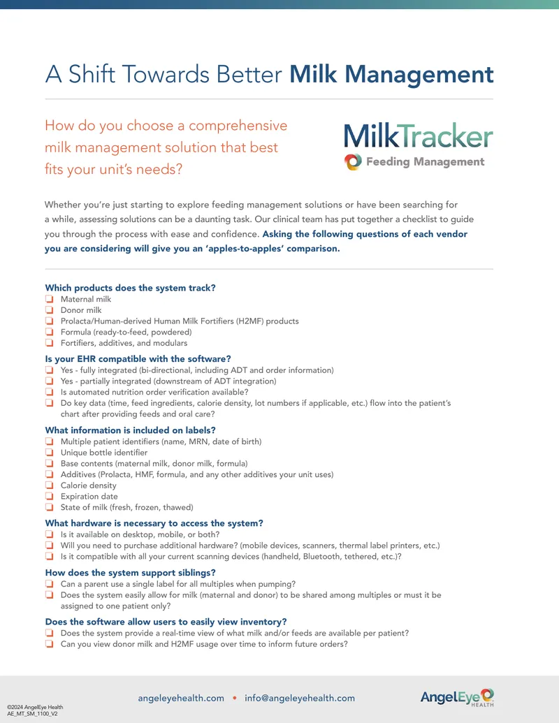 Milk Management Solution Evaluation Checklist