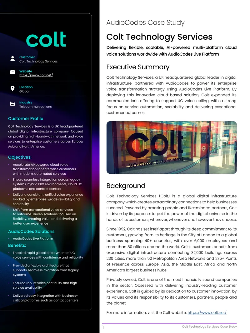 Colt Technology Services Voice Transformation Case Study