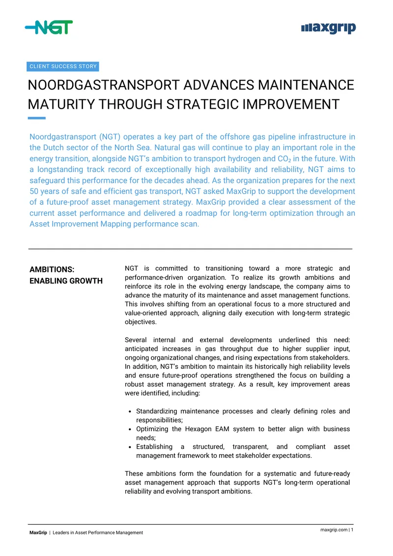 Noordgastransport Asset Management Strategy Development
