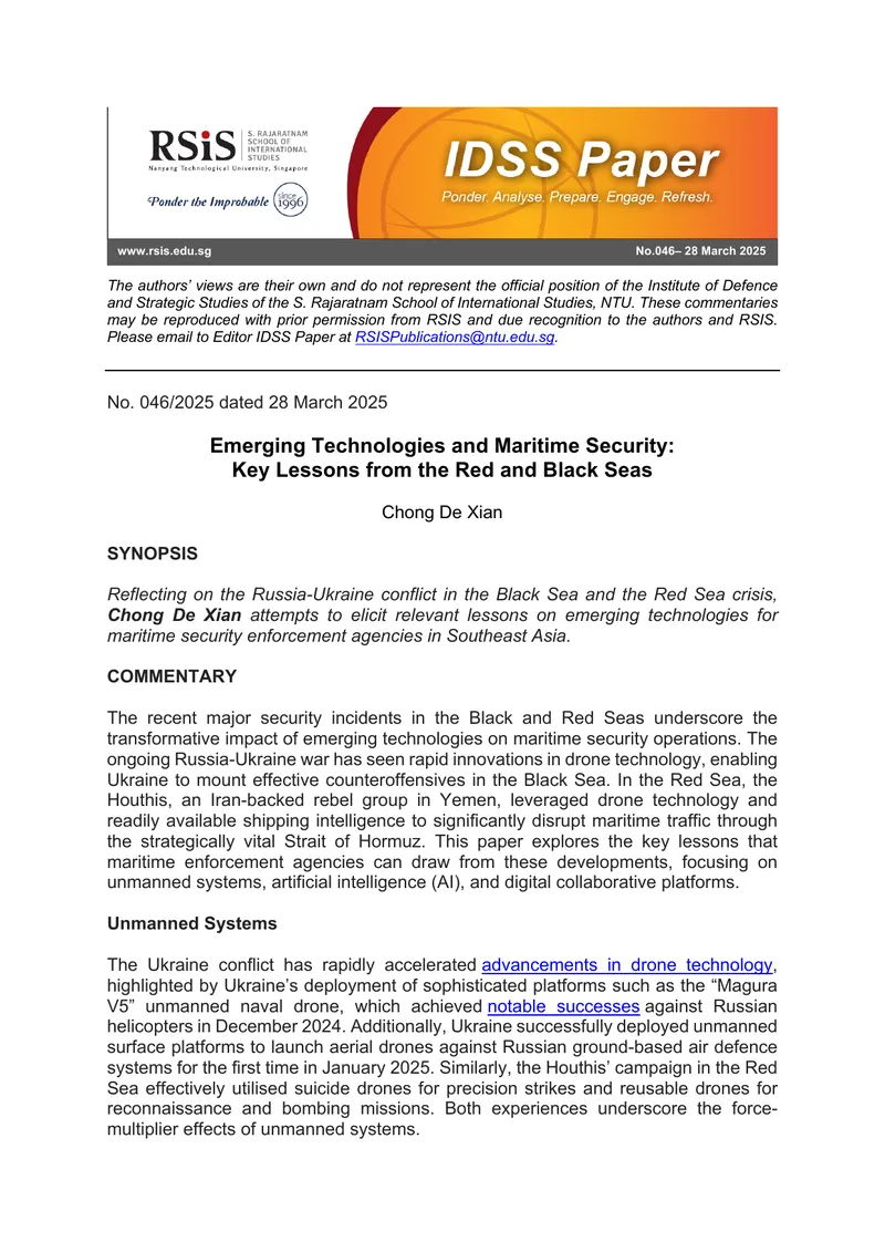 Emerging Technologies and Maritime Security Lessons