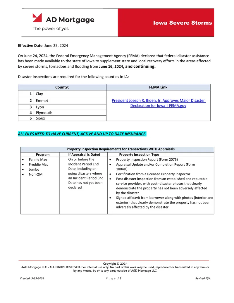 Iowa Severe Storms Property Inspection Requirements
