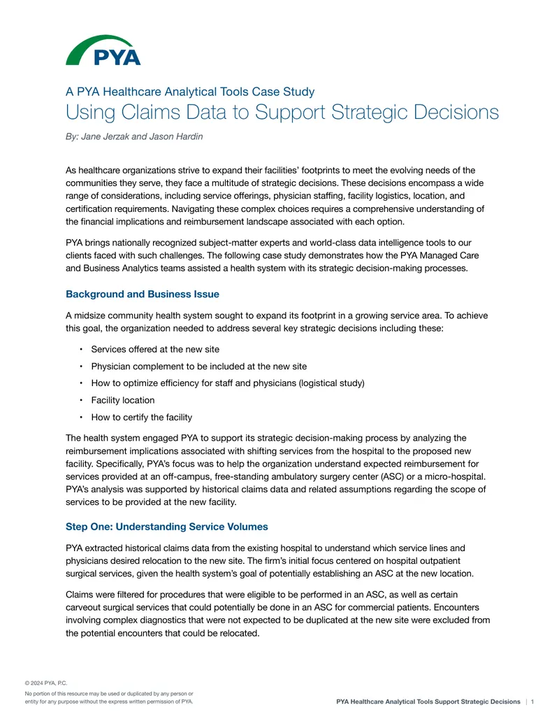 PYA Healthcare Analytical Tools Case Study