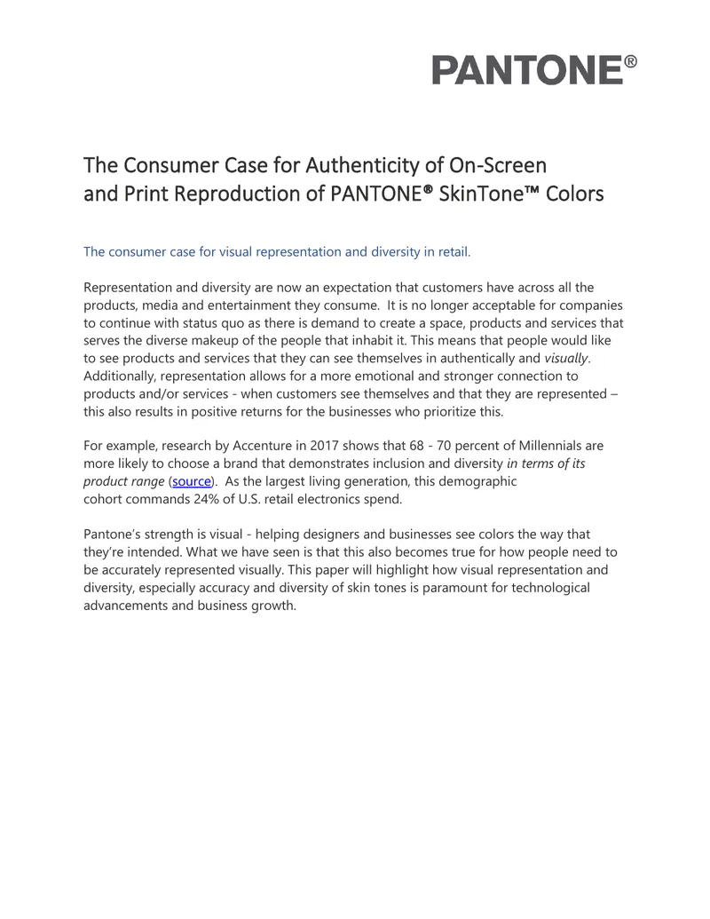 Consumer Case for Authenticity of PANTONE SkinTone Colors