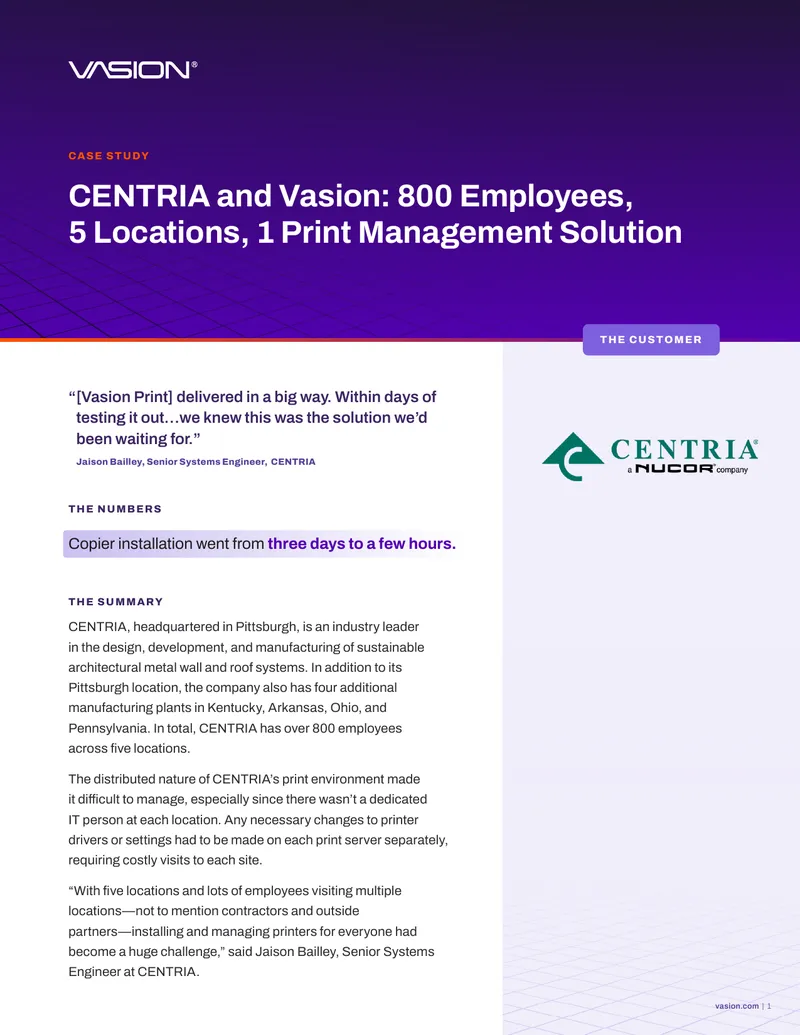 CENTRIA Case Study on Print Management Solution