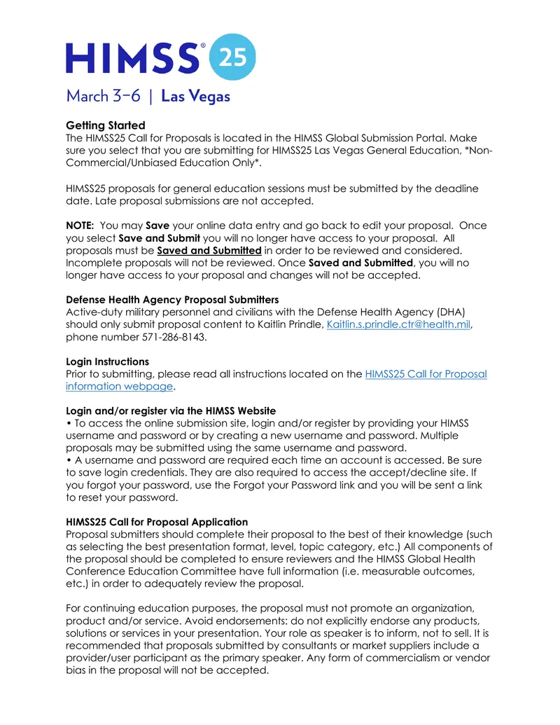 HIMSS25 Call for Proposals Submission Guidelines