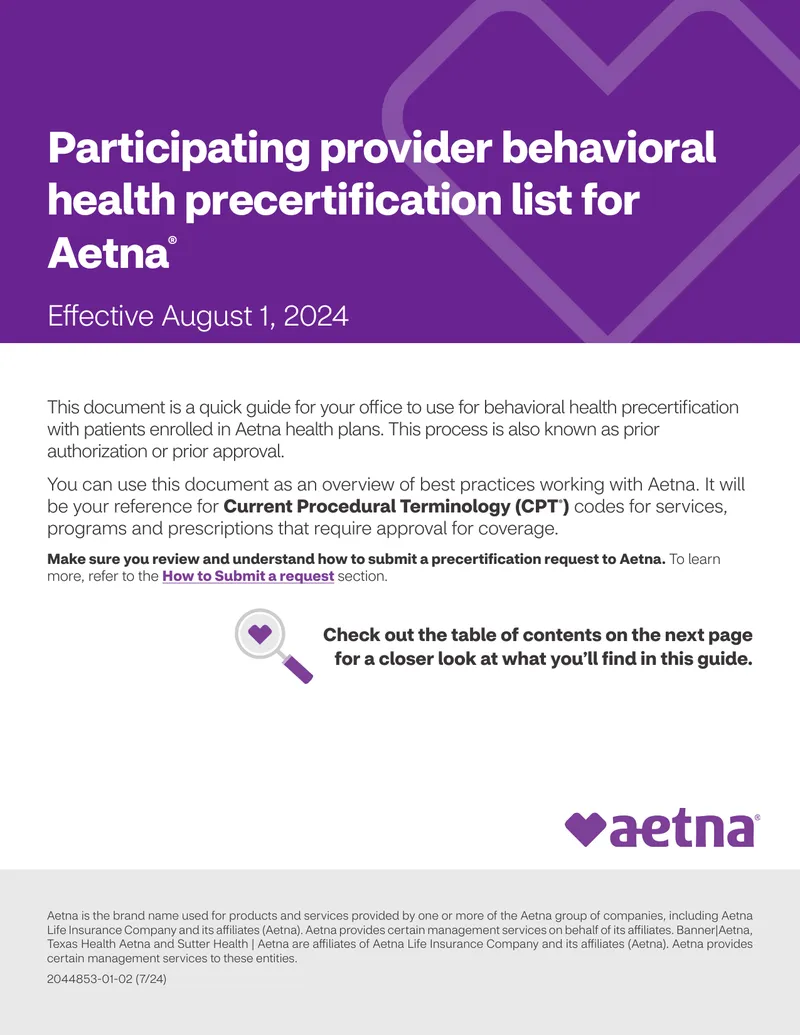 Behavioral Health Precertification Guide for Aetna
