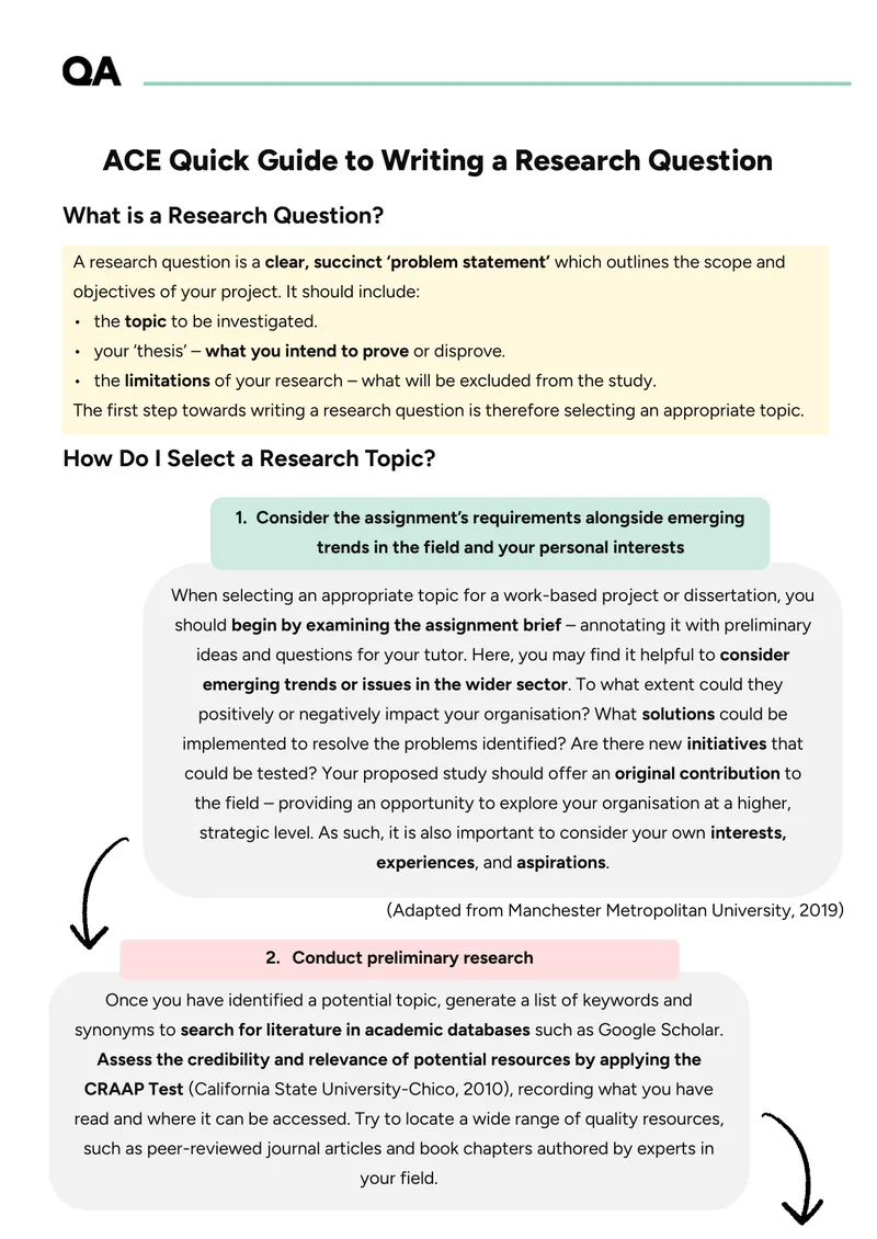 ACE Quick Guide to Writing a Research Question