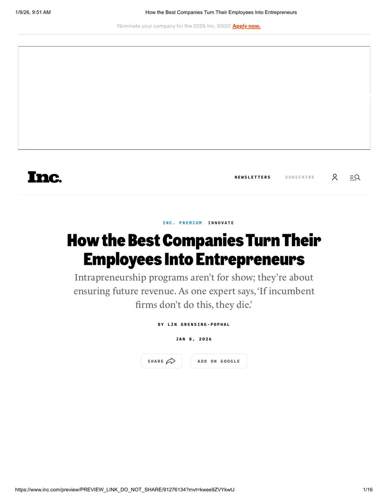 Intrapreneurship Programs in Modern Companies