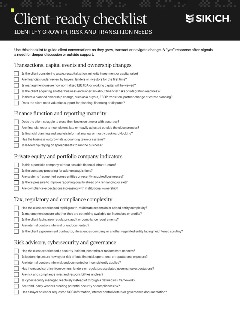 Client-Ready Checklist for Growth and Risk Assessment