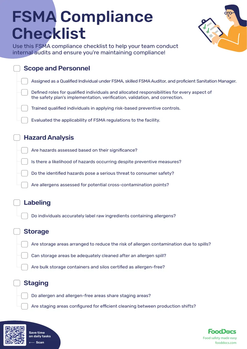 FSMA Compliance Checklist for Food Safety