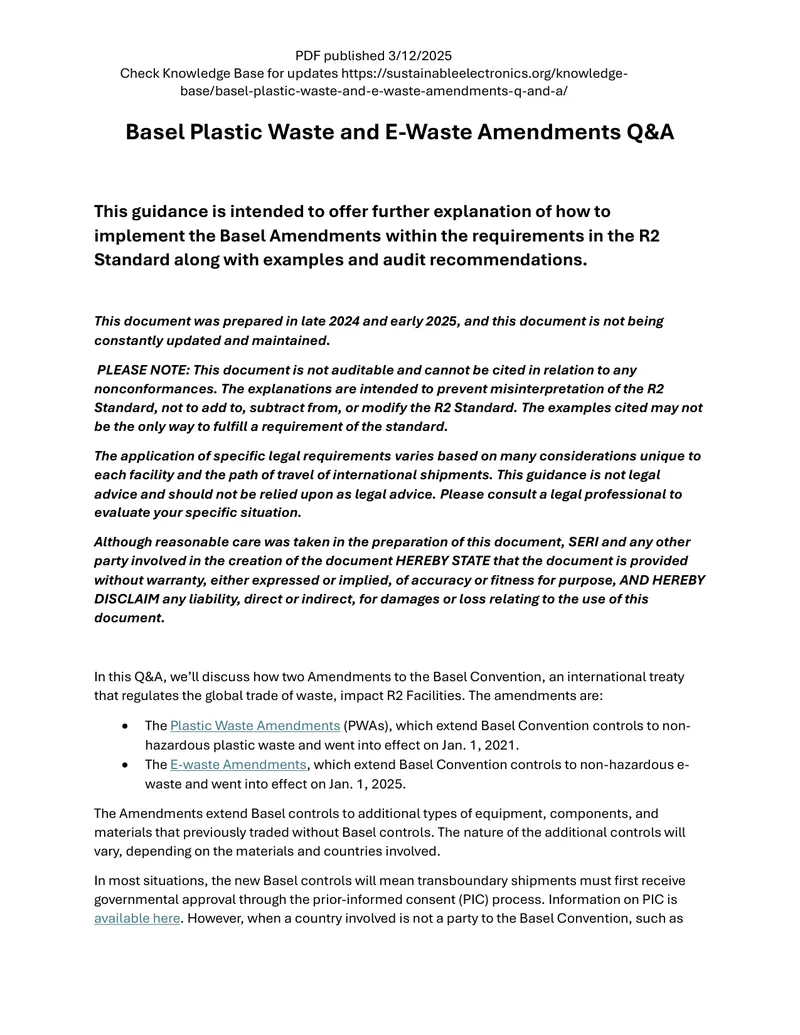Basel Plastic Waste and E-Waste Amendments Q&A