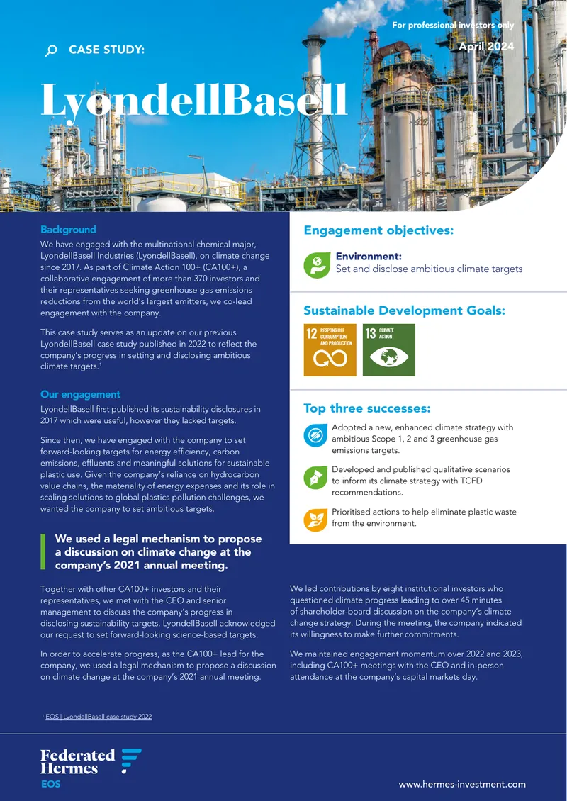 LyondellBasell Climate Engagement Case Study