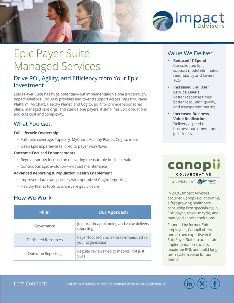 Epic Payer Suite Managed Services Overview