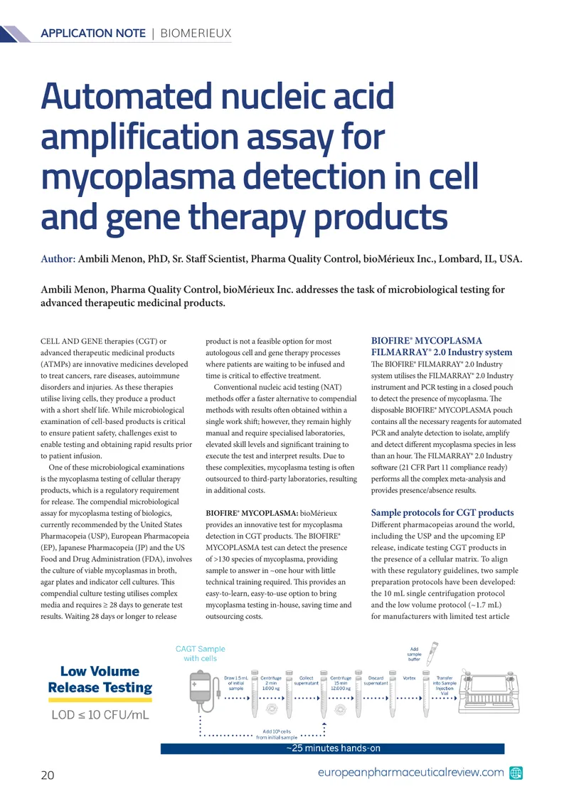 Automated Mycoplasma Detection in Cell and Gene Therapies