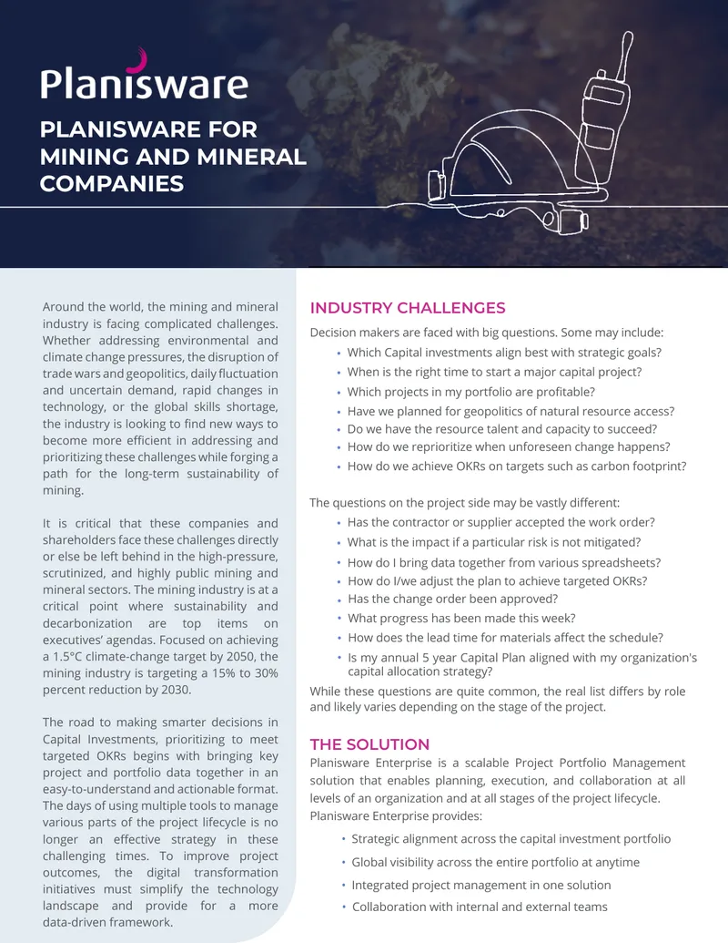 Project Portfolio Management Solutions for Mining Industry