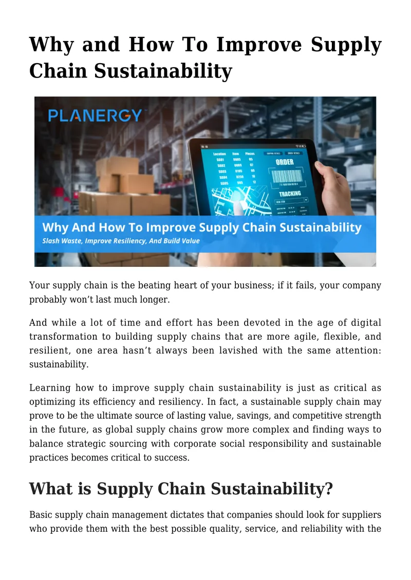 Improving Supply Chain Sustainability Strategies