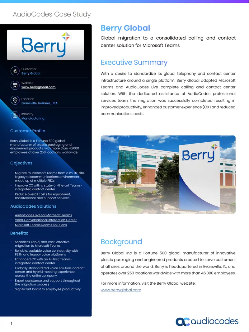Berry Global Migration to Microsoft Teams Case Study