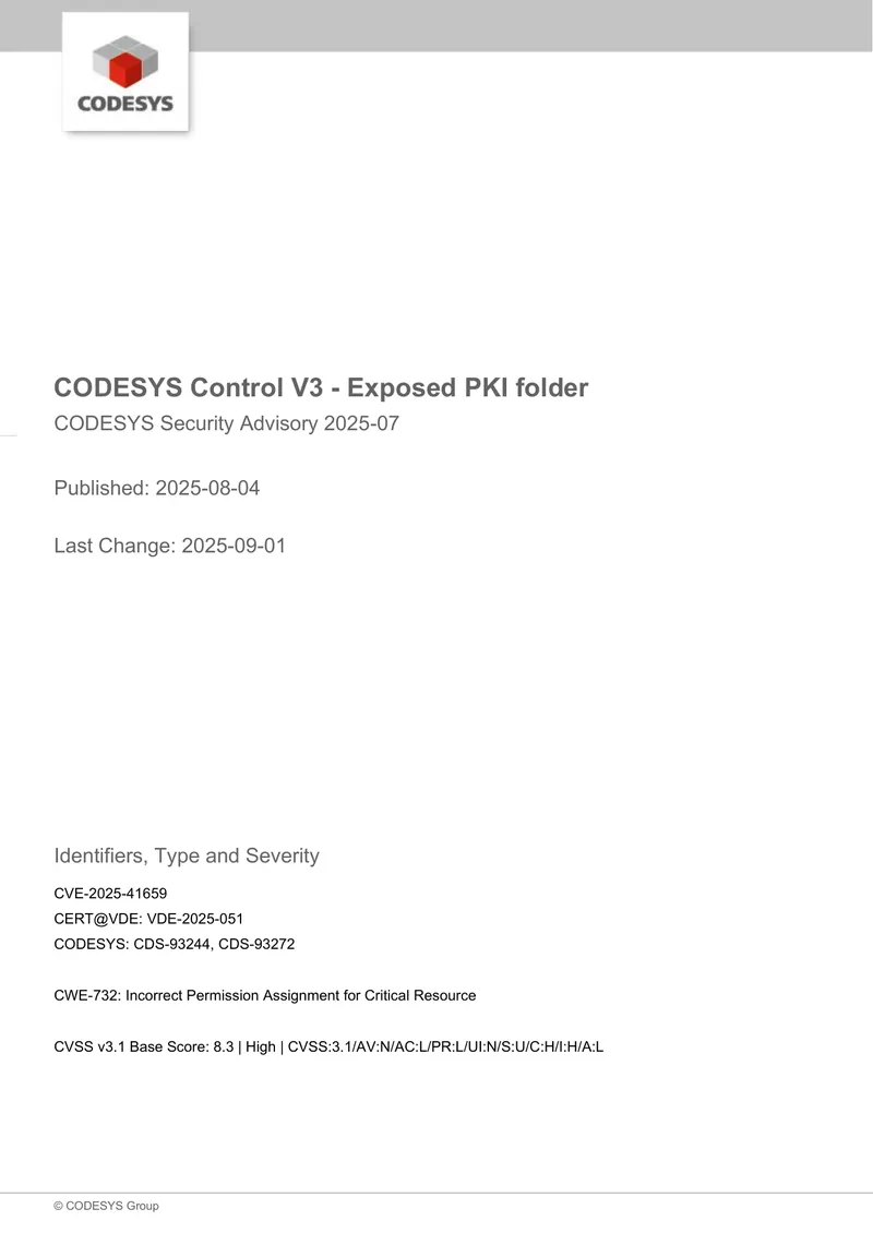 CODESYS Control V3 Security Advisory 2025-07