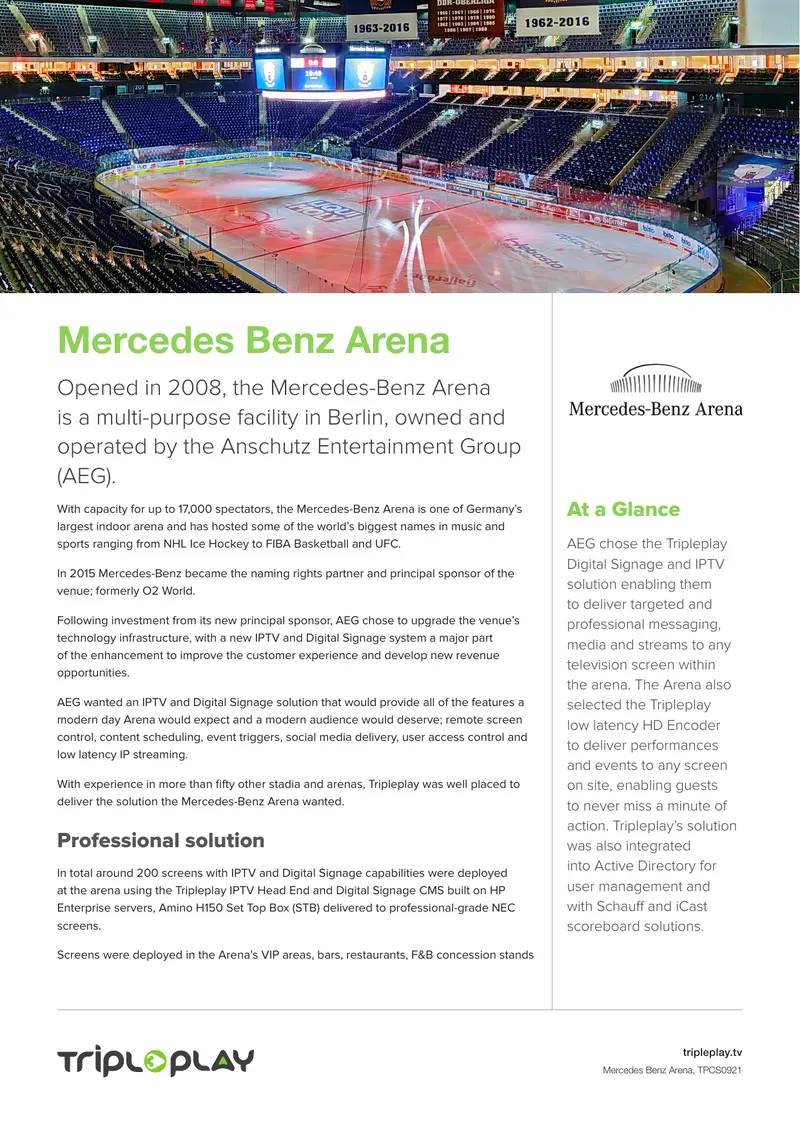 Mercedes-Benz Arena IPTV and Digital Signage Implementation