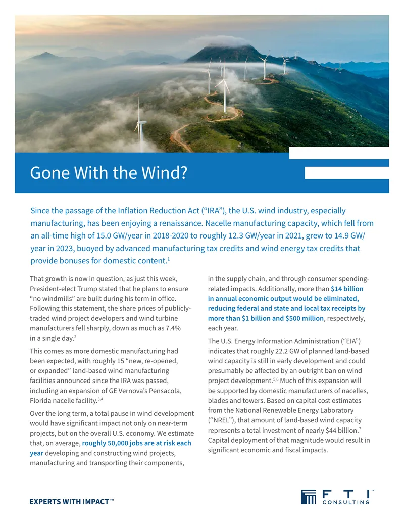 Economic Impacts of Potential Wind Project Ban