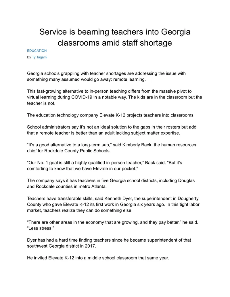 Remote Teaching Solutions for Georgia Classrooms