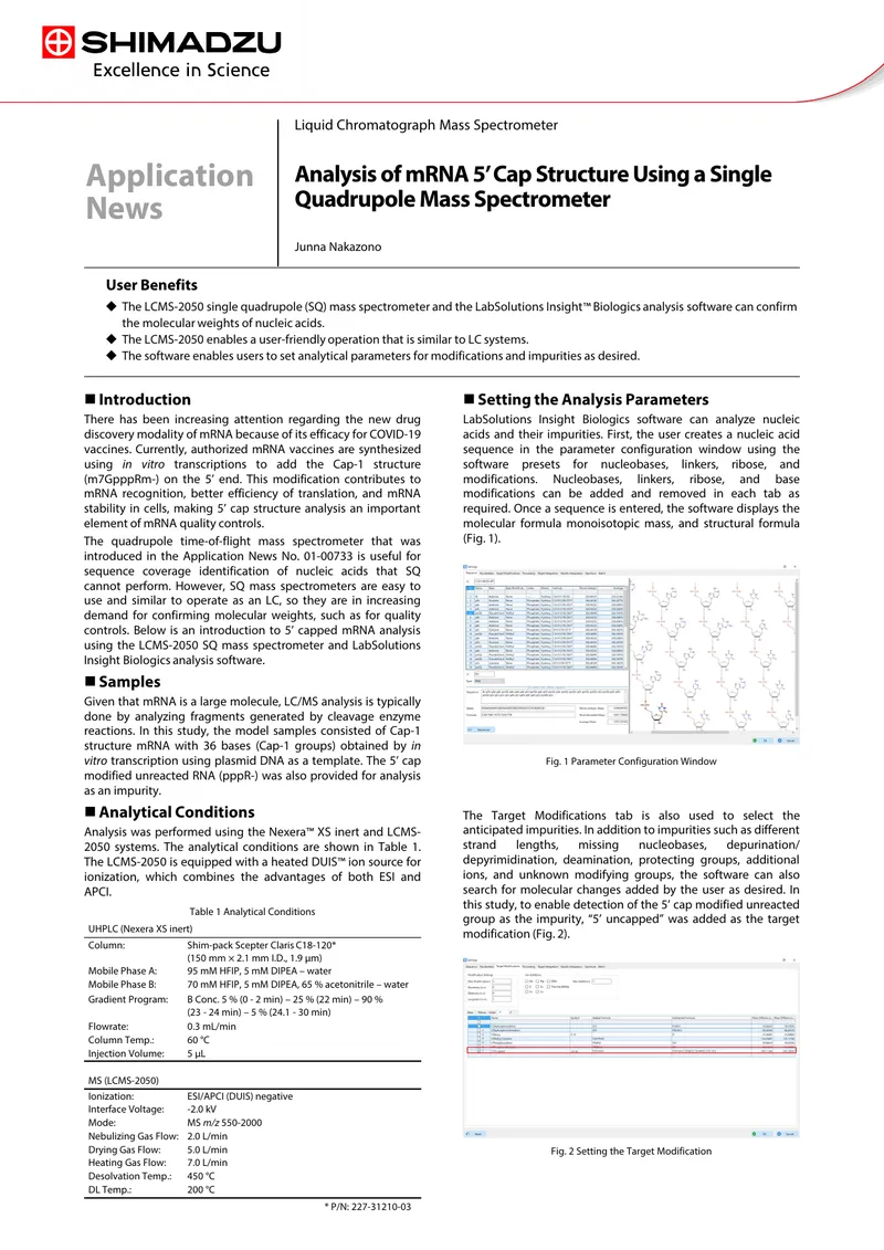 Analysis of mRNA 5’ Cap Structure Using LCMS-2050