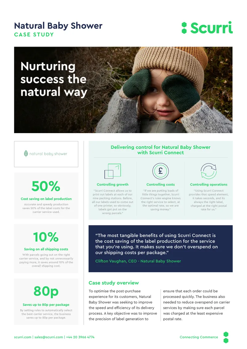 Natural Baby Shower Case Study on Scurri Connect
