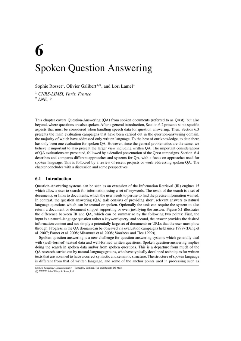 Spoken Question Answering Systems Overview