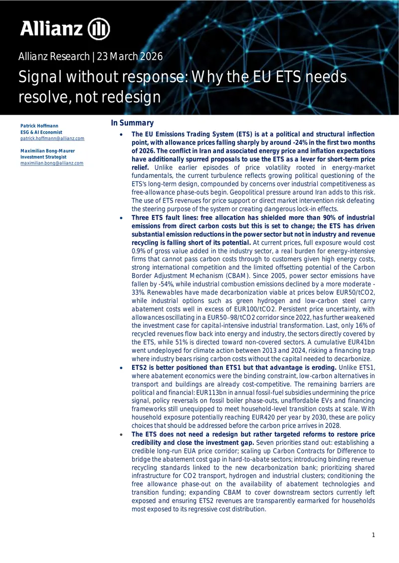 Analysis of the EU Emissions Trading System Challenges