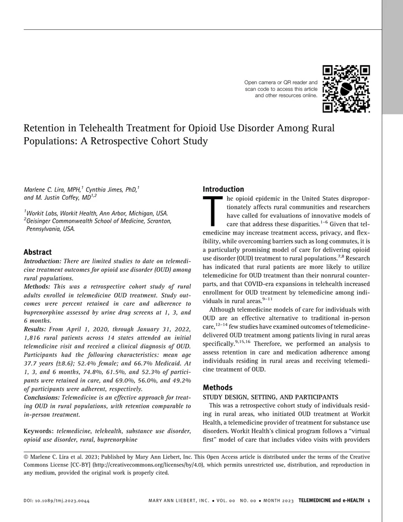 Retention in Telehealth Treatment for Opioid Use Disorder