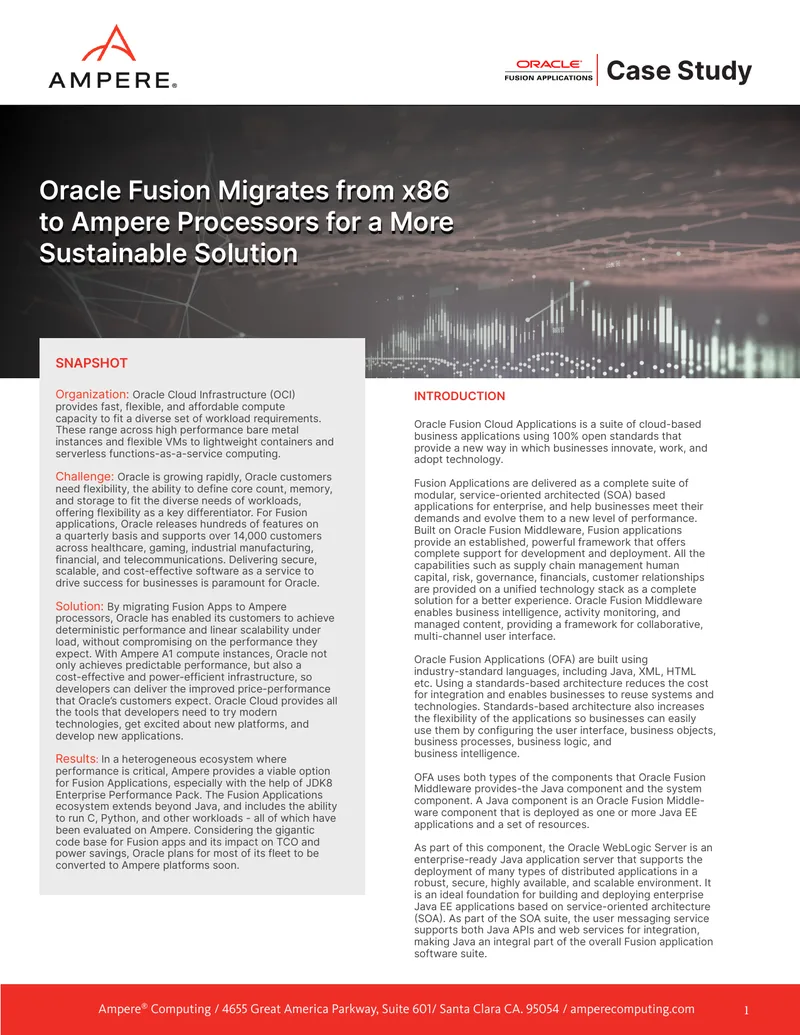 Oracle Fusion Migration to Ampere Processors Case Study