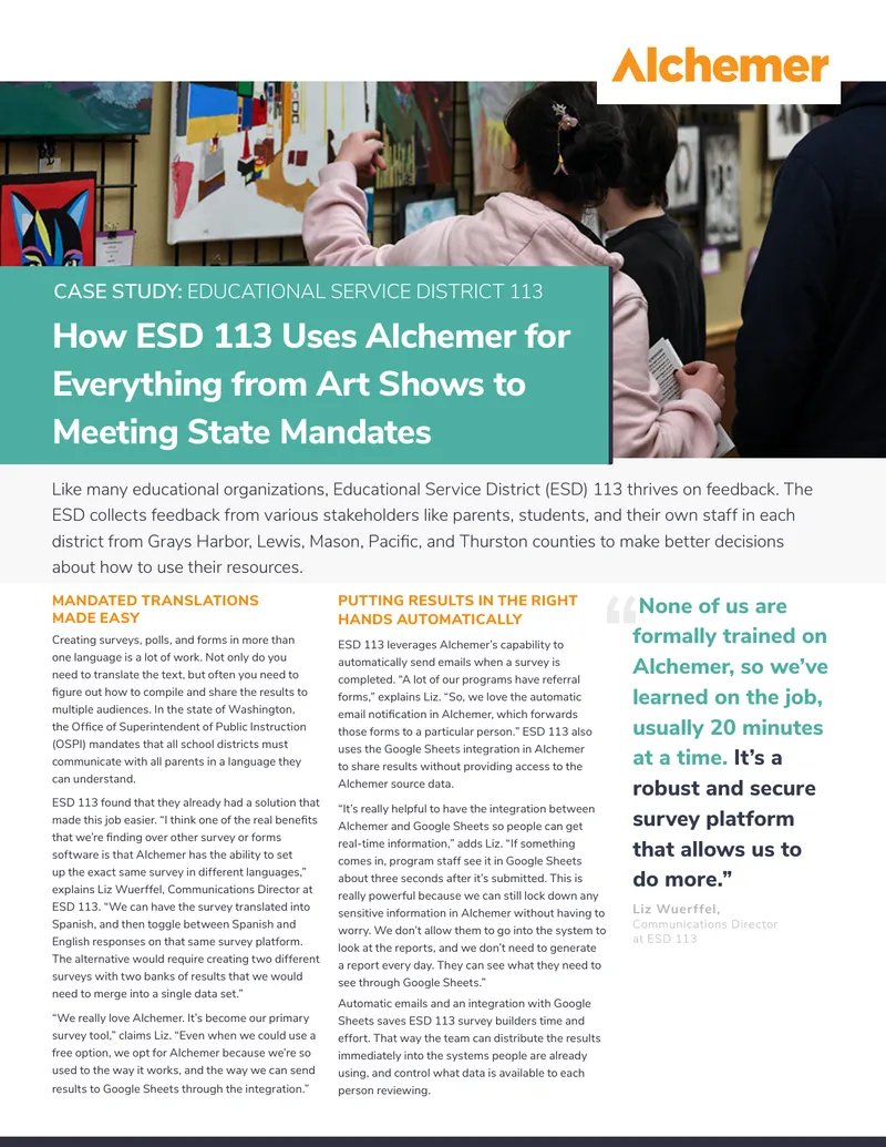Case Study on ESD 113's Use of Alchemer