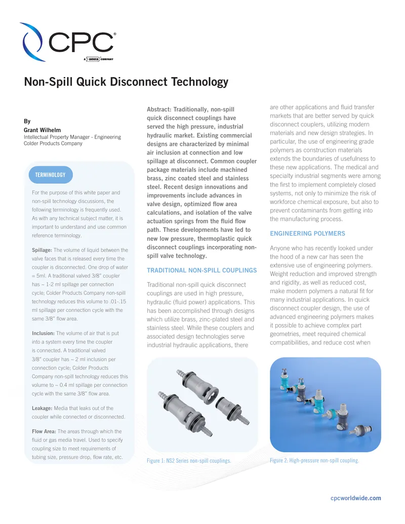 Non-Spill Quick Disconnect Coupling Technology