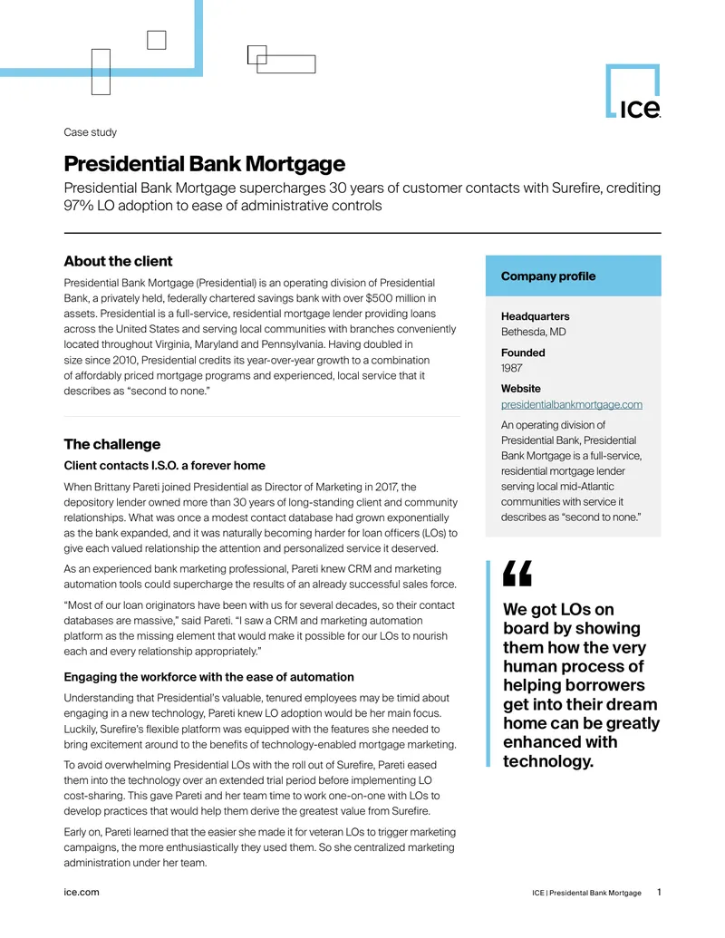 Presidential Bank Mortgage Case Study