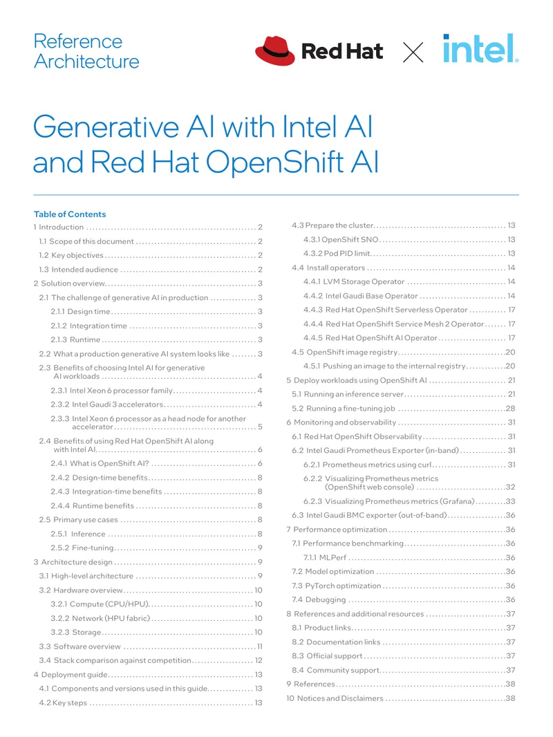 Generative AI with Intel AI and Red Hat OpenShift AI Reference Architecture